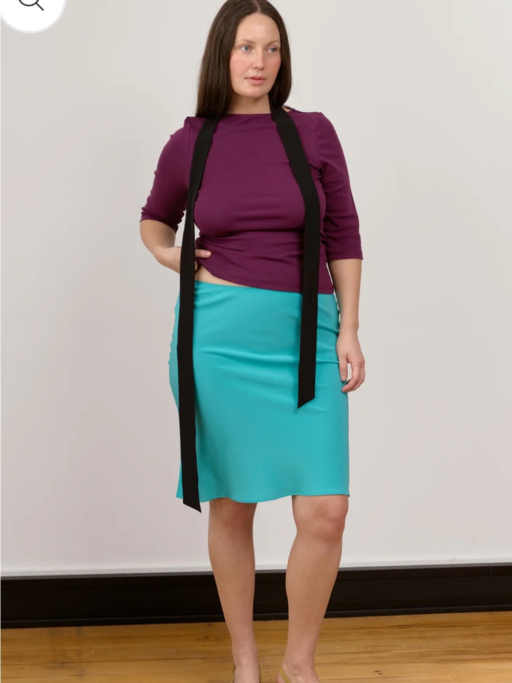 Olga Joan silk  Midi Pencil Skirt in Bright Teal - “turchese” color